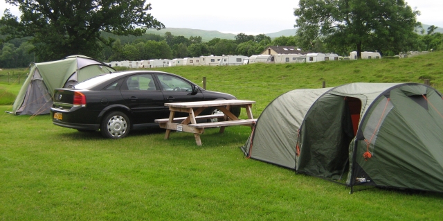 my smaller tent and a larger tent at the campsite in keltie bridge